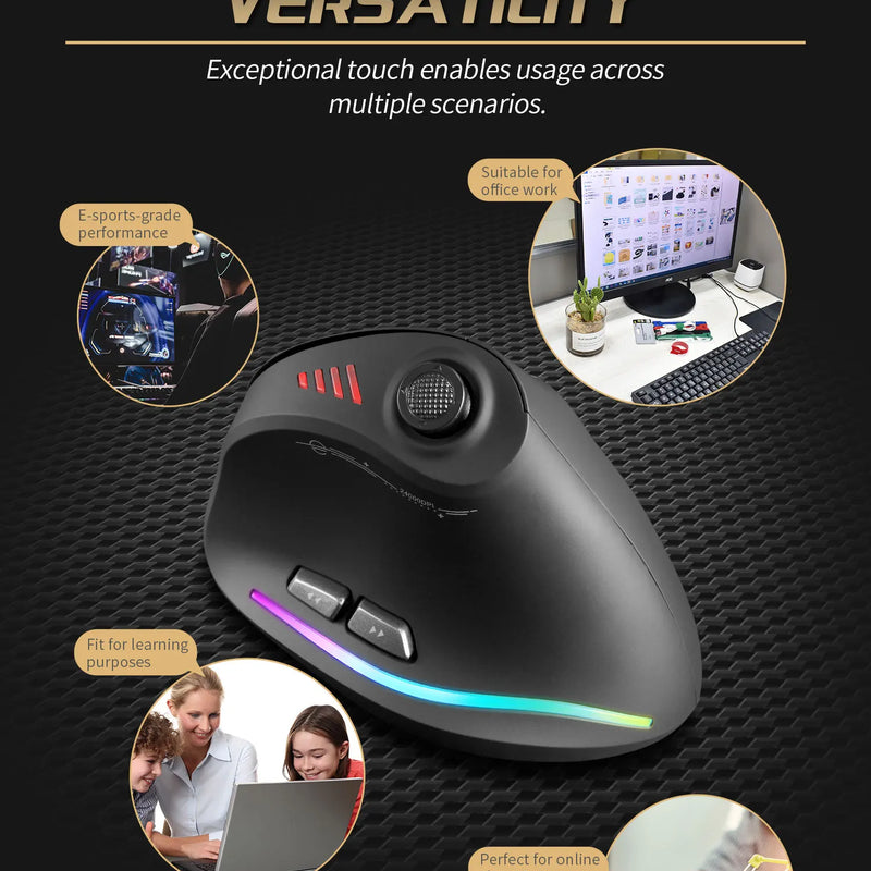 ZELOTES F18 Vertical Ergonomic Mouse 2.4G Wireless Mouse Bluetooth 24000DPI with Programming Gaming Mouse for PC Computer Laptop