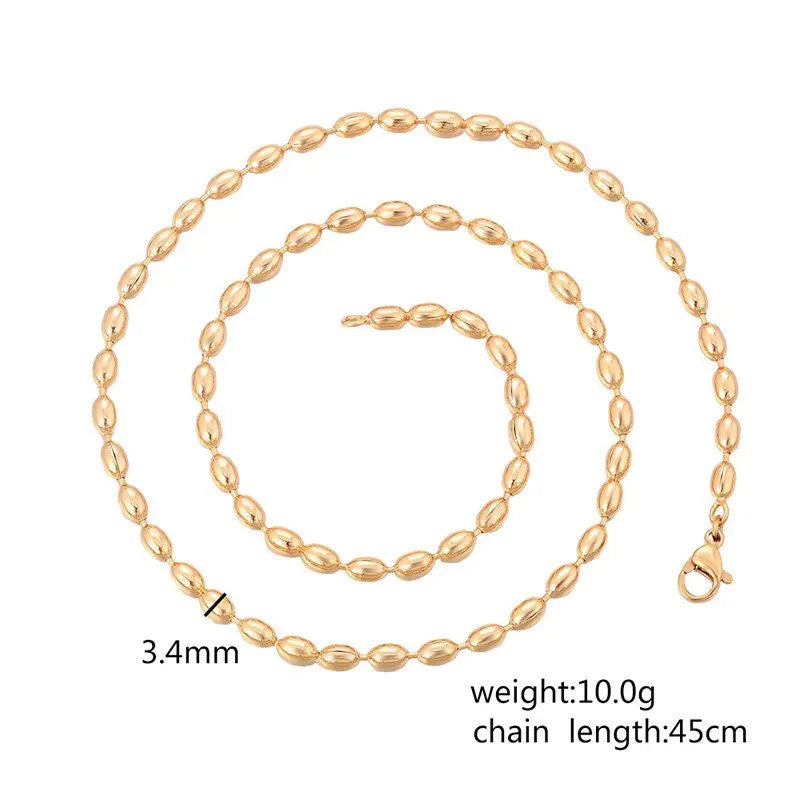 XP Jewelry -- 45 cm x 3 mm 18 k Gold Plated Beads Chains Necklaces for Women Men Matching Pendants