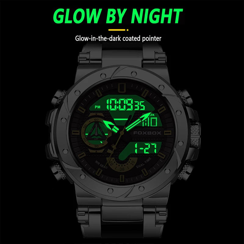 FOXBOX Top Brand Watches Luxury Men Quartz Waterproof Digital Wristwatch Fashion Military Mens Watch Luminous Clock Reloj Hombre