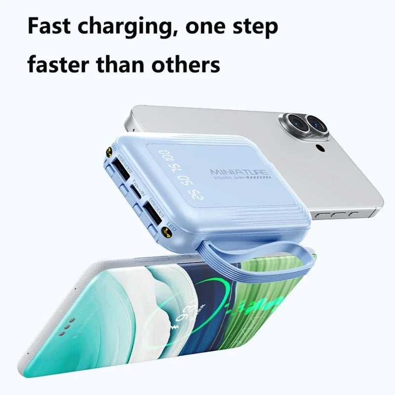 VIVO Mini 500000mAh Power Bank Super Fast Charging 4 in 1 Built in Cables LED Digital Display Power Bank for iPhone Samsung