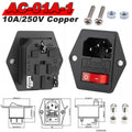IEC 320 C13 C14 AC Inlet Power Plug Socket 250V 10A Fuse Red Lamp Rocker Switch Rewirable 3Pin Electrical Male Female Connector