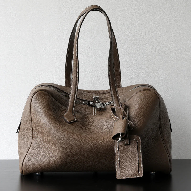 Premium First Layer Cowhide Boston Genuine Leather Women's Bag Simple Large Capacity Bowling Armpit Bag Portable Messenger Bag