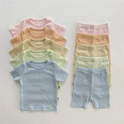 TZ23033 Children Clothing Set Kids Solid T - shirt+Shorts | SAMAG