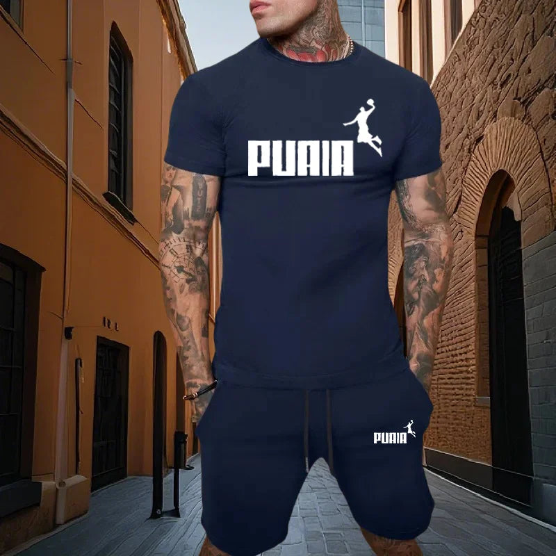 Summer fashion men's two - piece set casual sports printed short sleeved T - shirt+shorts fitness sportswear - View 6 | SAMAG