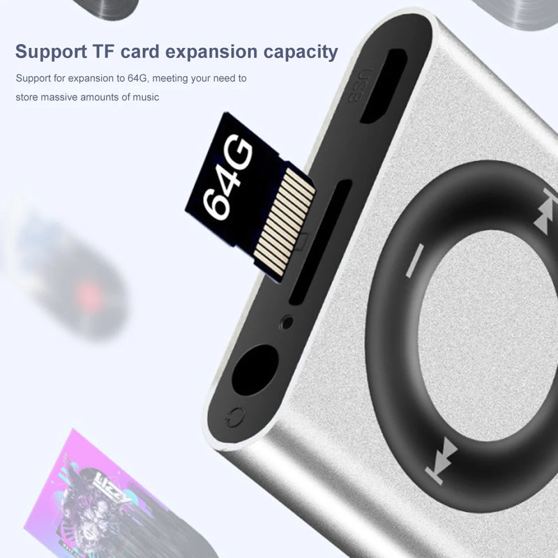 Mini MP3 Music Players 64G Expansion Clip-on Portable Walkman Build in Speaker 180mAh Rechargeable with Headphone for Boys Girls
