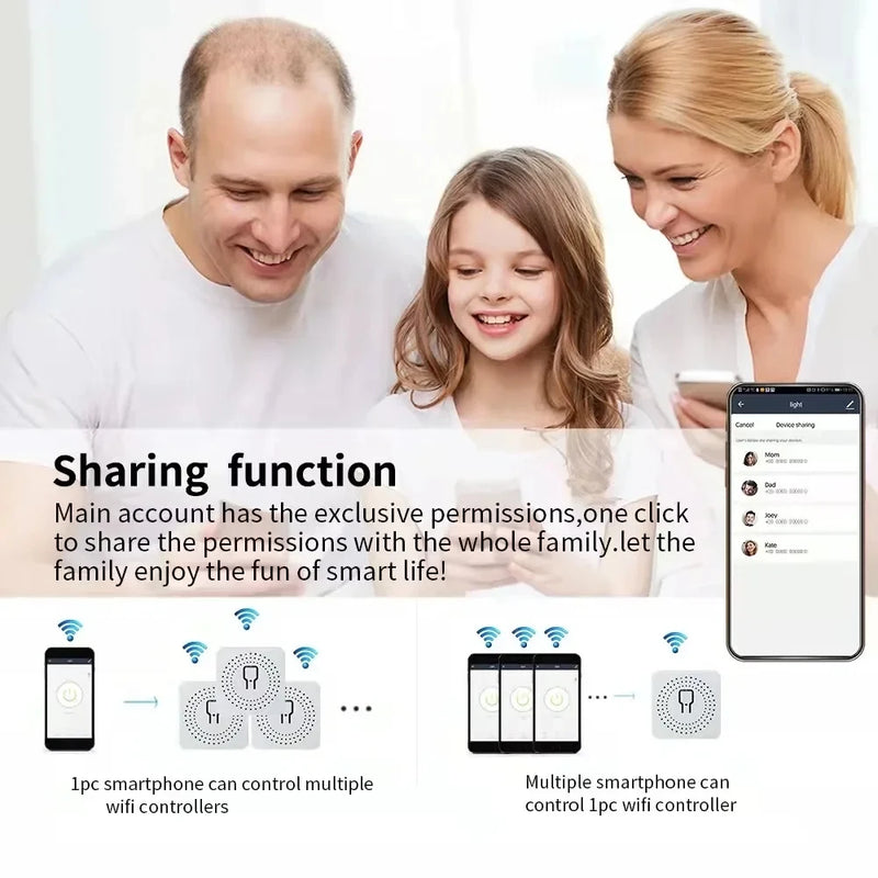 16A Wifi Mini Smart DIY Light Switch Works with Tuya Smart Life APP 2 Way Wireless Control Smart Home Alexa Alice Google Home