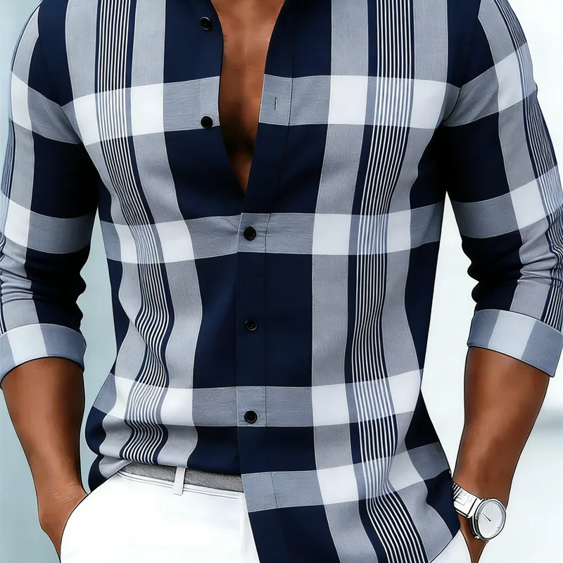 New Men's Long Sleeved Shirt Casual Fashion 3D Striped | SAMAG