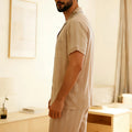 Men'S Striped Set Short Sleeve + Shorts | Soft and Cool, Embroidered "LOVE" Design, Casual Style for Spring/Summer/Fall