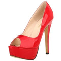 Women Pumps Sexy Platform Peep Toe 14cm Extremely Thin High Heels Stiletto Patent Leather Fashion Party Nighclub Wedding Shoes