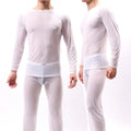 Sexy Transparent Thin Men's Pajamas Night Wear Suit Long Sleeve Shirt Pants Set