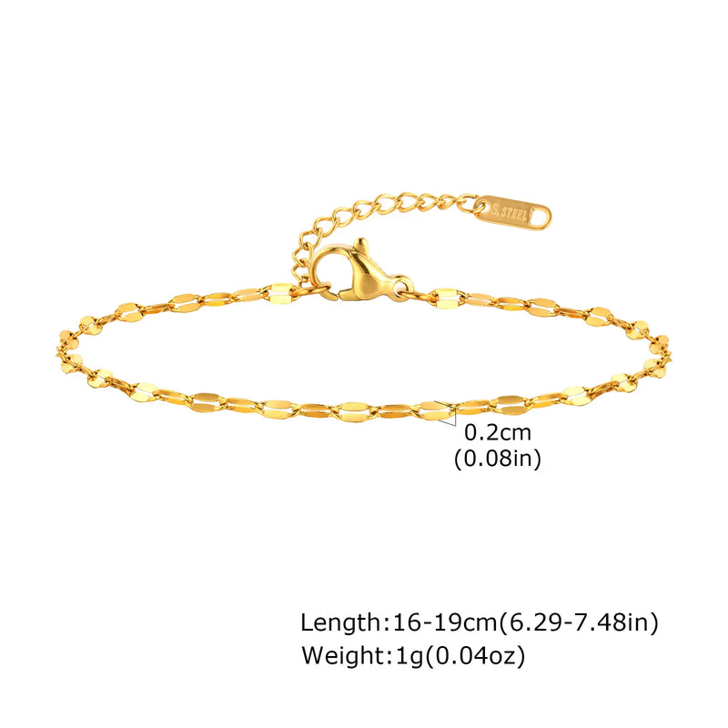 Non Tarnish Stainless Steel Bracelet Gold Plated Stackable for Women, Thin Herringbone Chain Bracelet Waterproof Jewelry Gift