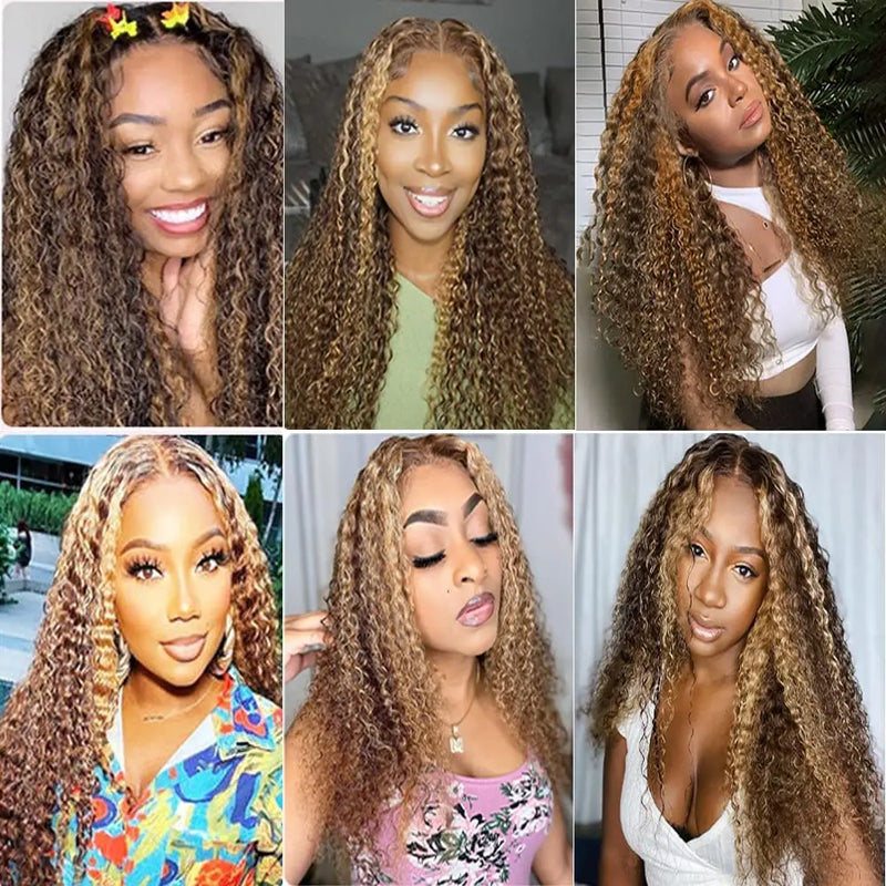 Highlight Water Wave Bundles P4/27 Honey Blonde Water Wave Human Hair Bundles 1/ 3 / 4 Bundles 30 Inch Deep Curly Wet and Wavy