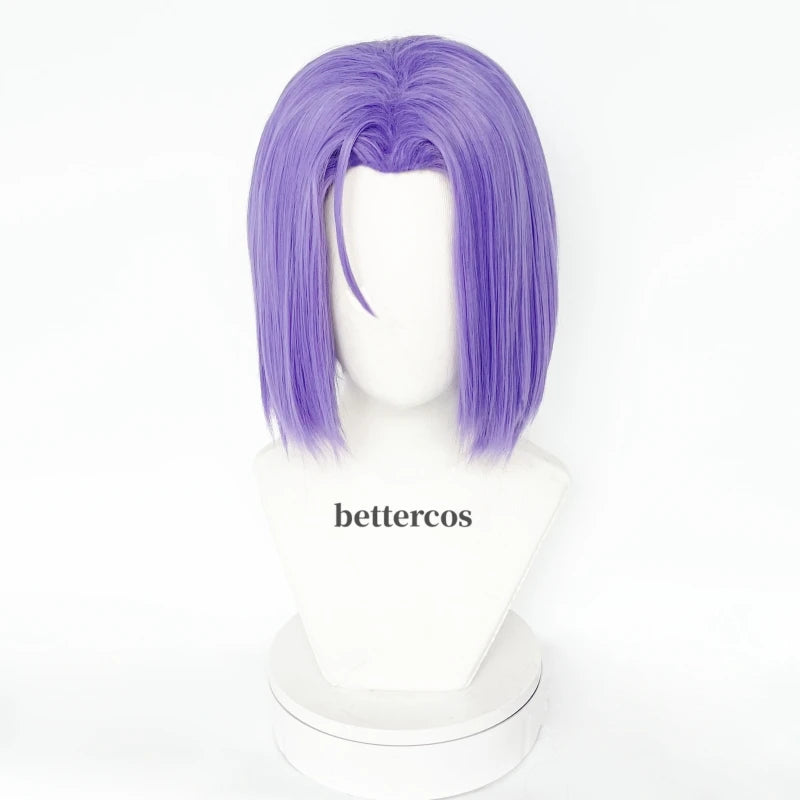 High Quality Rocket James Cosplay Wig Short PurpleHeat Resistant Synthetic Hair Anime Role Play Wigs + Wig Cap