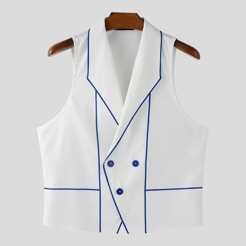 INCERUN Men Vests Printing Color-block Lapel Sleeveless Button Casual Male Waistcoats Streetwear 2025 Fashion Leisure Vests Men