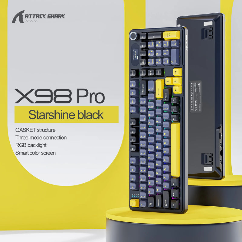 ATTACK SHARK X98PRO 98 Key Wireless Mechanical Keyboard TFT Display Knob RGB Backlit Hot Swappable Gasket Custom Gaming For PC