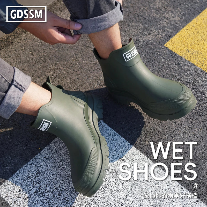 Rain Boots Men's Short-tube Korean Style Casual and Comfortable Outdoor Fishing Waterproof Low-cut Rubber Shoes Rider Work Boots