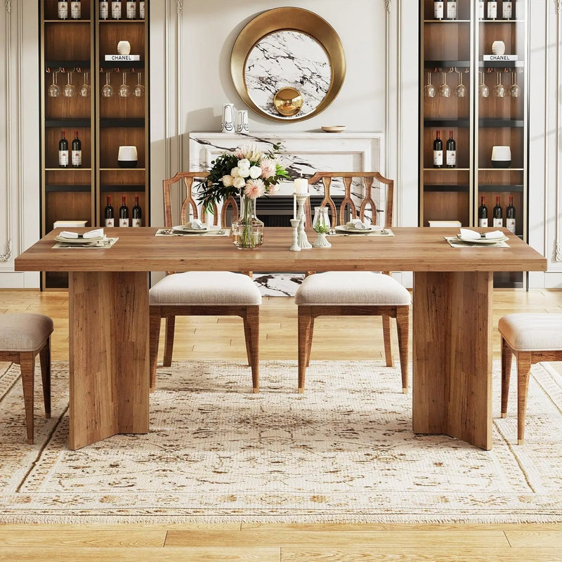63-inch Dining Table for 4-6, Farmhouse Kitchen Table with Large Tabletop, Rectangular Eating Table for Dining Room, Living Room