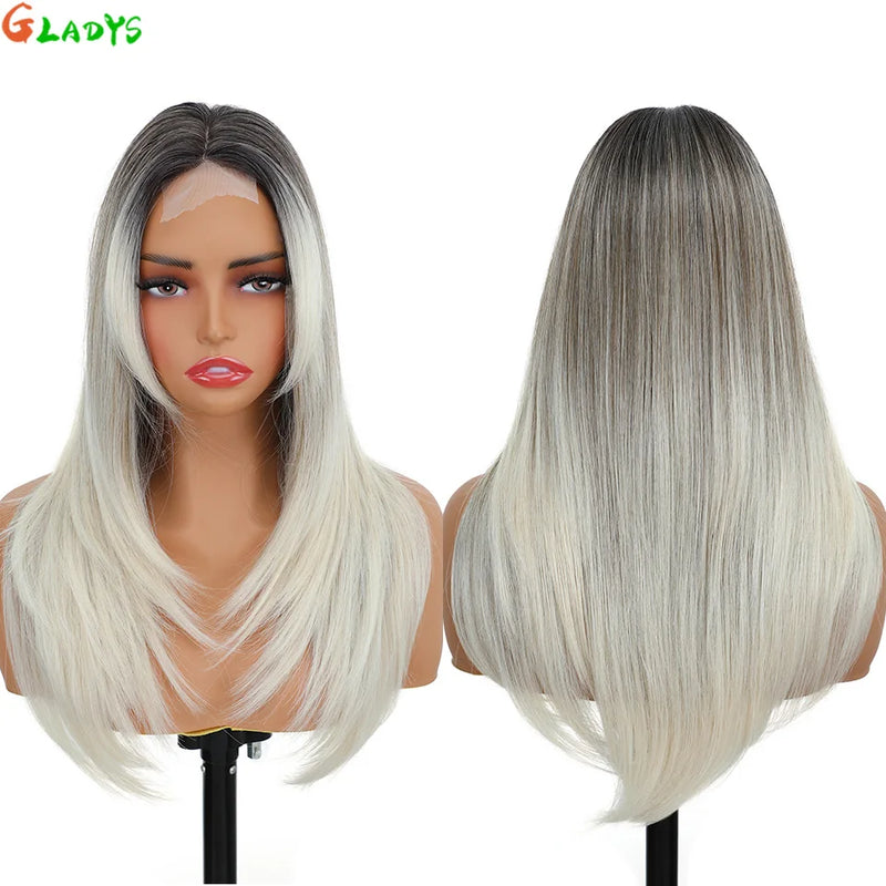 210g/pcs 180% Density Lace Wig 6-24-613 Color Middle Part Glueless Lace Wigs 24 Inch Ombre Blonde Synthetic Hair Daily Use Wigs