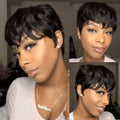 Short Pixie Cut Wigs for Women Black 100% Human Hair Glueless Wigs With Bangs Brazilian Layered Short Human Hair Pixie Cut Wigs