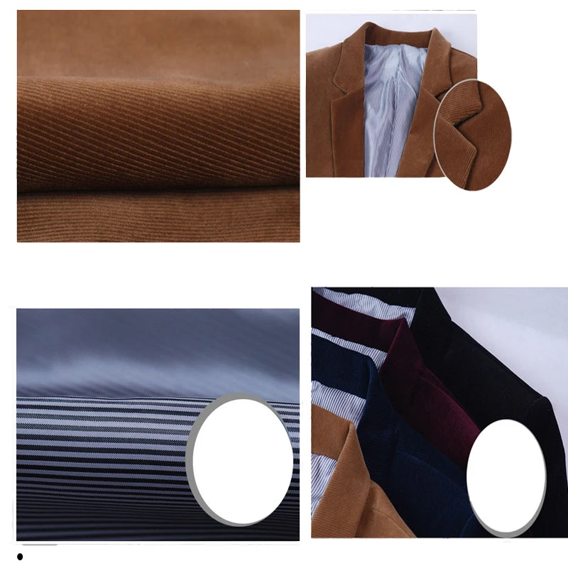 2025 New Autumn Coffee Elegant Slimming Corduroy Suit for Men, Burgundy Skin Friendly Fabric Casual Men's Jacket, Asian Sizes