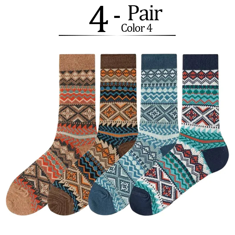 4 Pairs Man Short Socks Retro Bohemian Stripe Style | SAMAG