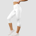 Women's High Waisted White Leggings Knee - Length Yoga - View 9 | SAMAG