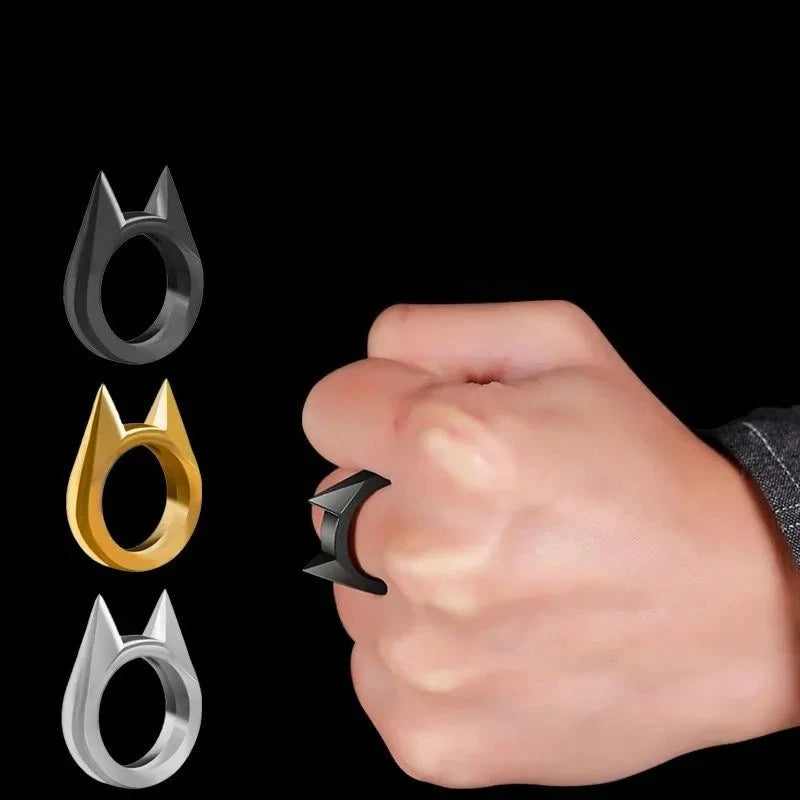 Self-defense cat ear ring window breaker women's anti-wolf men's single finger buckle carry defense spikes finger tiger .