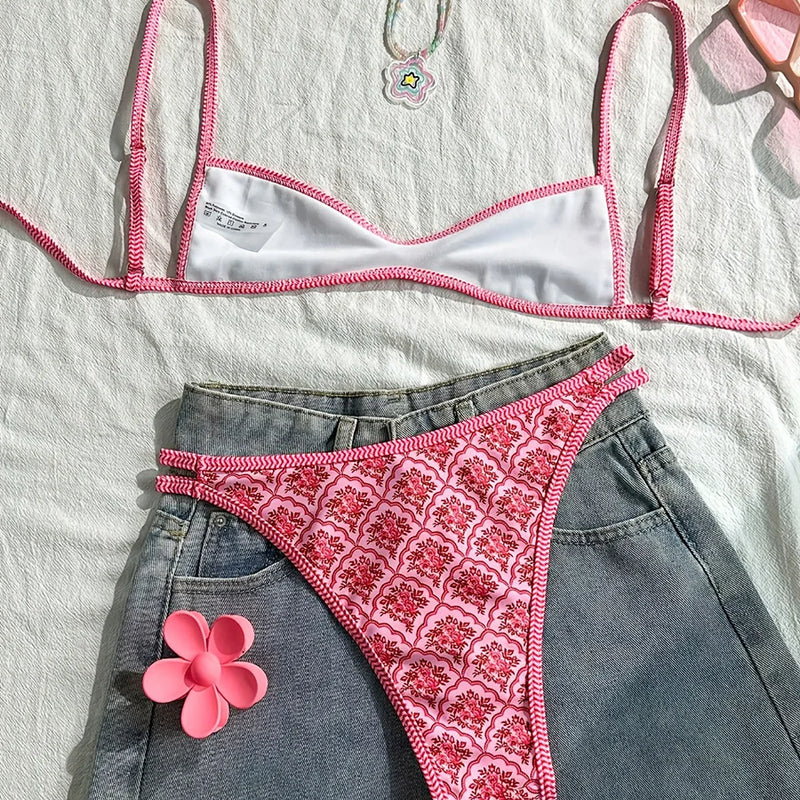 XS - XL Flowers Printed High Leg Cut Bikini Female | SAMAG