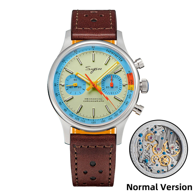 Sugess Pilot Watch with Seagull Movement Swanneck Wristwatch Mechanical Chronograph Sappire Crystal Military Limited Racing 1963