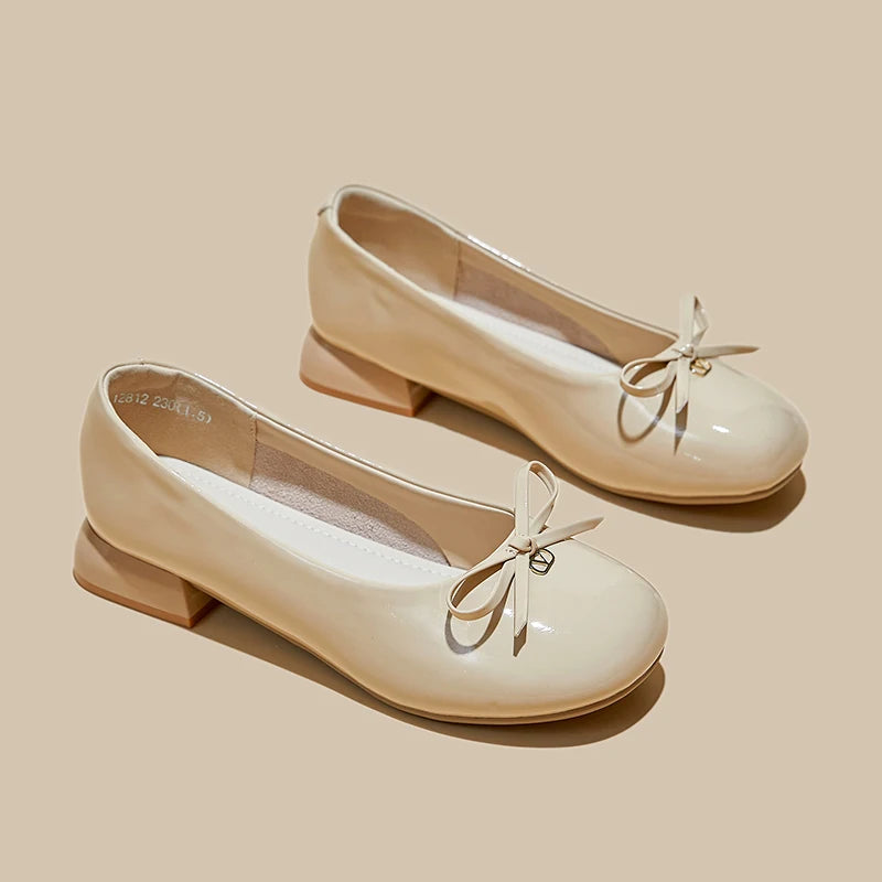2026 New Women's Loafers Shoe High Heels Anti-slip Bow Mary Jane Shoes Women Patent Leather Low-cut Formal Frail Shoes