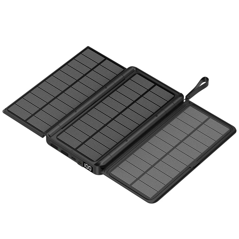 20000mAh Solar Power Bank Qi Wireless Charger 3 Solar Panel Folding Powerbank for iPhone 16 15 14 13 12 Huawei Xiaomi Poverbank