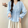 200 Pounds Plus Size Elastic Waist Office Lady Trend Shirt And Blouse Solid Color Top Women Clothing V-neck French Chic Basics