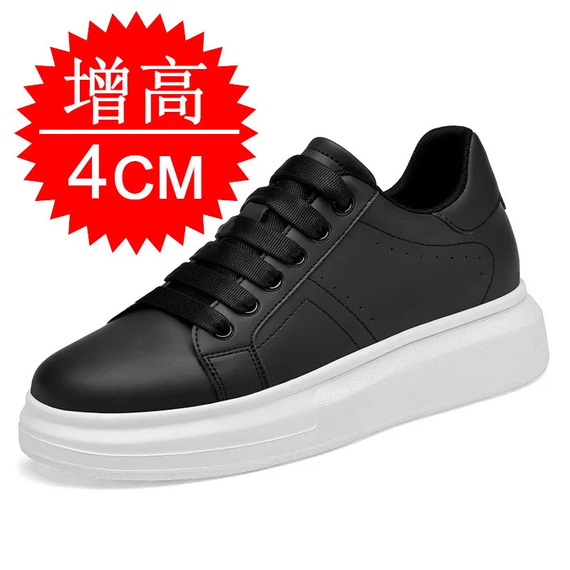 Men's Invisible Height Increasing Elevator Shoes Lace-up Sporty White Sneakers 6cm 8cm 10cm Taller Size Plus Invisible Elevate