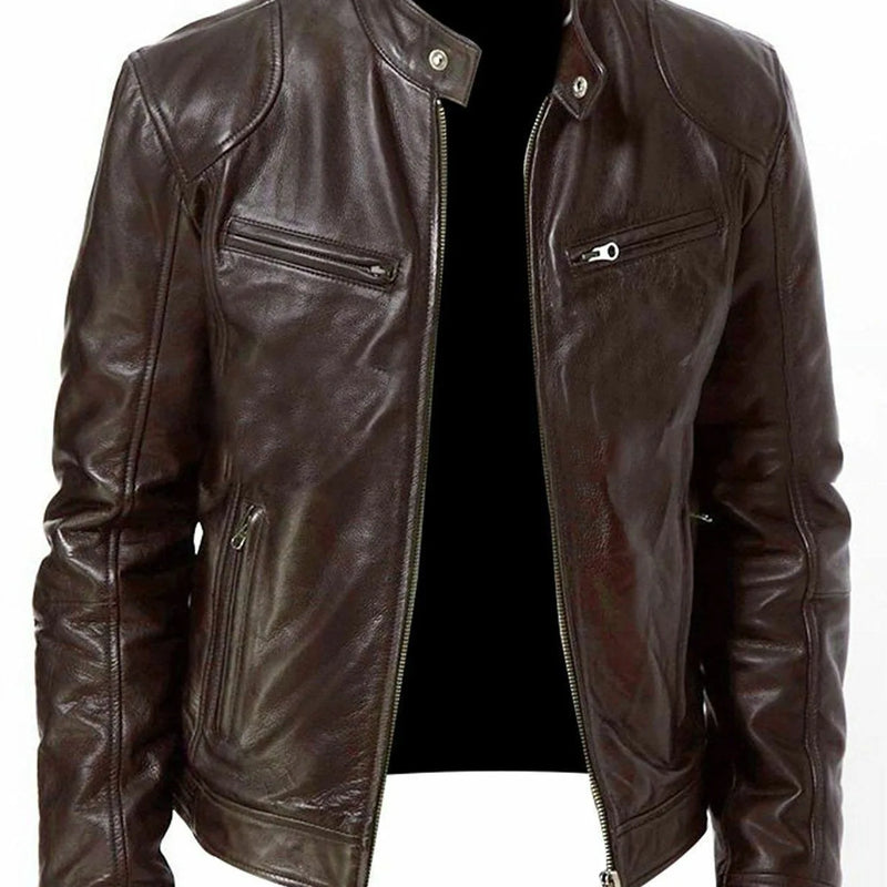 Business Style PU Leather Jacket Stand Collar Slim Fit Zipper Coat Multiple Colors Autumn New Arrival Fashion Urban Outerwear