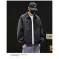 Men's Tie Dye Faux Leather Jacket Lapel Collar Loose Fit Casual Autumn Motorcycle Coat Black