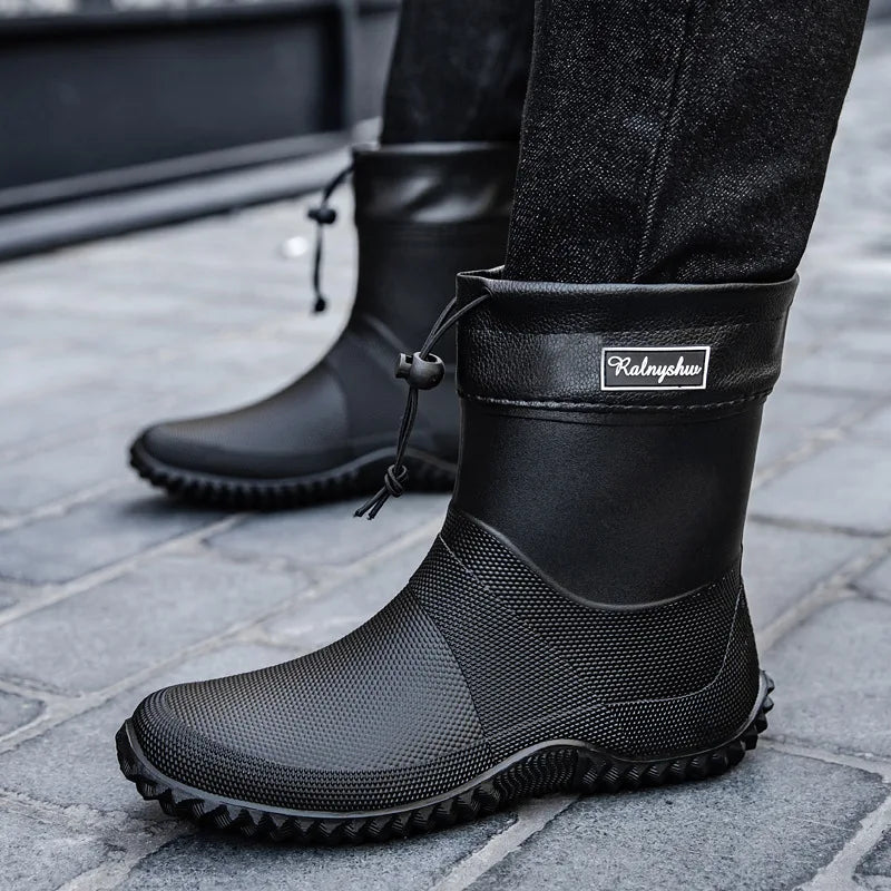 Men Rain Boots Fashion Mid-calf Rubber Boot Outdoor Waterproof Garden Work Shoe Non Slip Fishing Rubber Galoshes Men Rubberboots