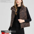 Leopard Women's Autumn Winter Sleeveless Parkas Jacket 2025 Woman Mandarin Collar Cotton Padded Vest Korean Style Waistcoat