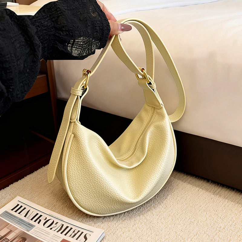 Korean Fashion Large Capacity PU Leather Tote Shoulder Bag Simple Casual Style 2026 New Hobos Bag for Women
