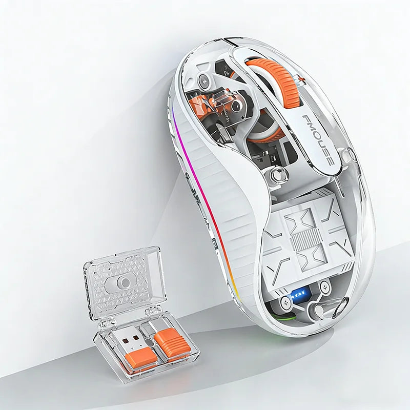 Rechargeable Wireless Mouse Bluetooth Three-Mode Transparent Luminous Ergonomic Silent Magnetic Doll Mouse for Office Laptop