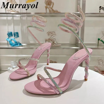 Glitter Crystal Decor High Thin Heels Sandals Women Shiny | SAMAG