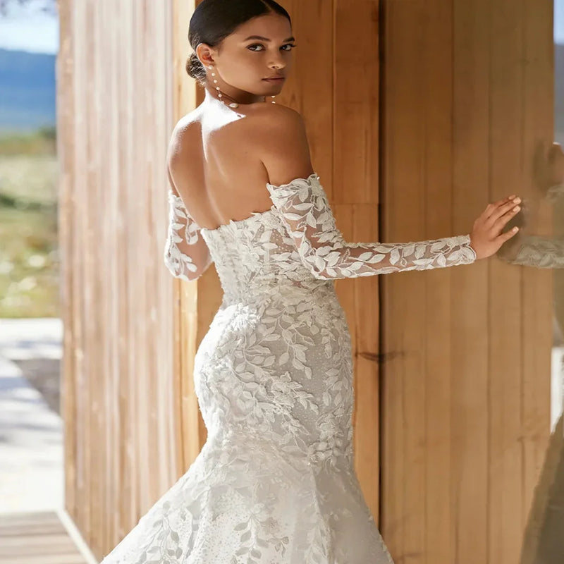 Customized Luxury Lace Mermaid Wedding Dresses Elegant - View 2 | SAMAG