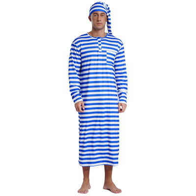 Men's Striped Nightshirt Sleep Robe Set Loose Soft Long | SAMAG