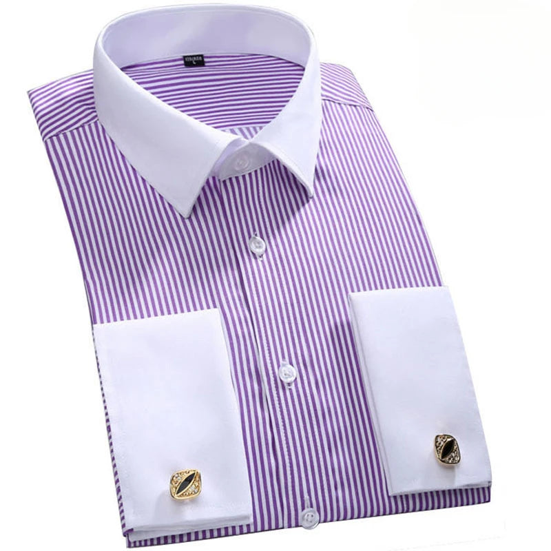 M~6XL Men's French Cuff Dress Shirt White Long Sleeve | SAMAG