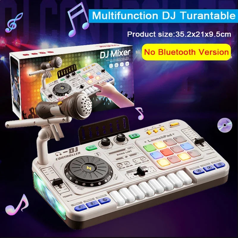 Multifunctional DJ Turntable with Microphone Simulation DJ Mixer Bluetooth Electric DJ Player Music Entertainment Gift for Kids