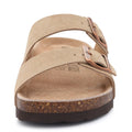 Evshine Leather Cork Footed Clogs Sandals For Women Fashion Flat Mules Slippers with Arch Support Men Double Buckle Cork Slides
