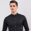 Men's Banded Collar Dress Shirts Long Sleeve Button Down Mandarin Versatile Solid with Pocket - View 3 | SAMAG