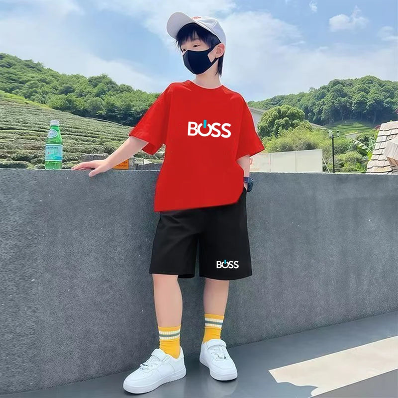 Kids Tshirt Summer 3-12 Years Letter Fashion T-shirt Boys Girls Toddler Short-sleeved+Shorts Casual Cool Sports Set clothing