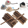 33pk Catnip & Silvervine Sticks - Natural Chew Toys w/ 3 Mouse Toys