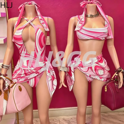 HLJ Sexy Women Pink Abstract Print One Piece Swimsuit | SAMAG