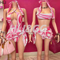 HLJ Sexy Women Pink Abstract Print One Piece Swimsuit | SAMAG